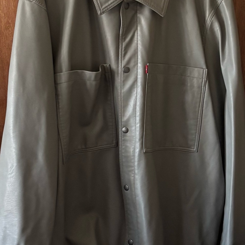Levi's Olive Faux Leather Shirt Jacket